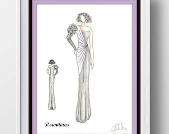 Purple black dress Fashion illustration, Fashion ar, Wall art, Digital fashion illustration, Instant download, Black and purple large dress.