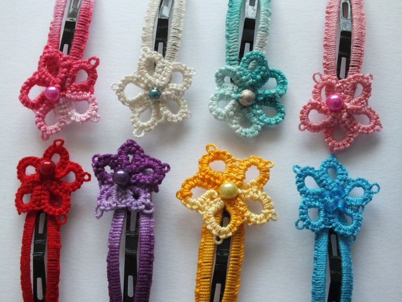 Purple Tatted Hair Clips, Purple Tatting Hair Clips, Purple Flower Lace