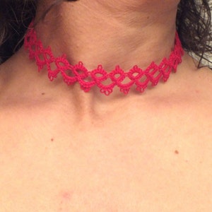 Red Tatted Lace Necklace, Red Tatted Lace Choker, Red Tatting Necklace, Red Tatting Lace Necklace, Gothic Red Tatting Lace Chocker, Red Chok image 2