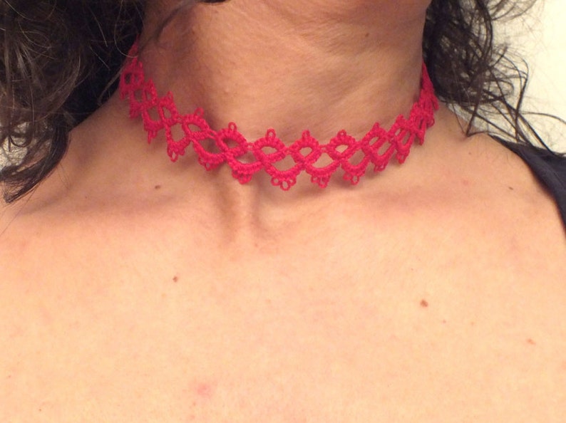 Red Tatted Lace Necklace, Red Tatted Lace Choker, Red Tatting Necklace, Red Tatting Lace Necklace, Gothic Red Tatting Lace Chocker, Red Chok image 2