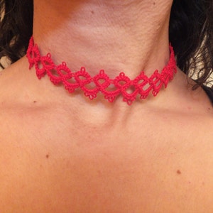 Red Tatted Lace Necklace, Red Tatted Lace Choker, Red Tatting Necklace, Red Tatting Lace Necklace, Gothic Red Tatting Lace Chocker, Red Chok image 1