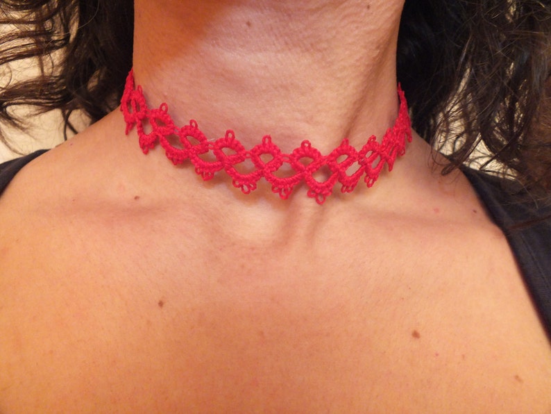 Red Tatted Lace Necklace, Red Tatted Lace Choker, Red Tatting Necklace, Red Tatting Lace Necklace, Gothic Red Tatting Lace Chocker, Red Chok image 1