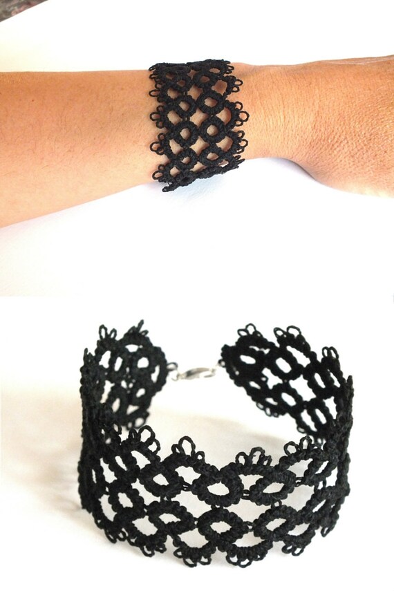 Pulsera Frivolité Pulsera Negra Pulsera Frivolité Encaje Pulsera Mujer Brazalete Algodón Regalo Mujer Pulsera Victoriana Joyería Frivolité