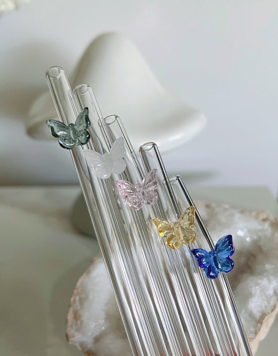 Shatter-resistant Butterfly Glass Straws - Reusable And Drinking