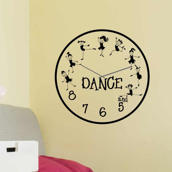 Dance clock- and 5, 6, 7, 8 with dancers, vinyl decal clock, dance wall clock, vinyl wall clock, dance decor, dance studio decor, dancers