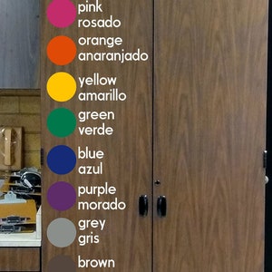 Classroom Color Chart, English Spanish Colors, Teacher Decal, Classroom Decor, Vinyl Wall Decal, Classroom Wall Decal, Spanish Classroom