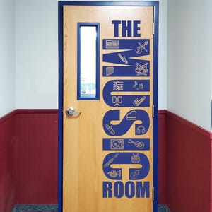 The MUSIC Room, teacher decal, school classroom, vinyl wall decal, classroom wall decal, Music band orchestra, musical instruments conductor