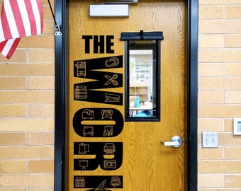 Work Room Door Vinyl Decal with School Icons | Teacher Workroom Door Sign | Staff Copy Room Decor | Removable but Not Repositionable