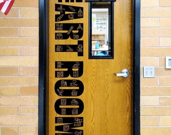 Art Room Classroom Door Vinyl Decal with Multiple Icons | Large Teacher Door Sign | Colorful School Art Decor | Creative Learning Space