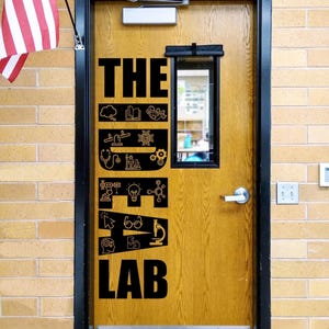 The Idea Lab Door Vinyl Decal with Innovation Icons | Large STEM Classroom Door Sign | Creative Makerspace Decor | STEAM Lab Classroom Decor