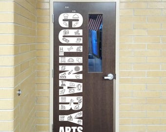 Culinary Arts Door Vinyl Decal with Kitchen Icons | Large Teacher Door Sign | School Cooking Class Decor | Removable but Not Repositionable