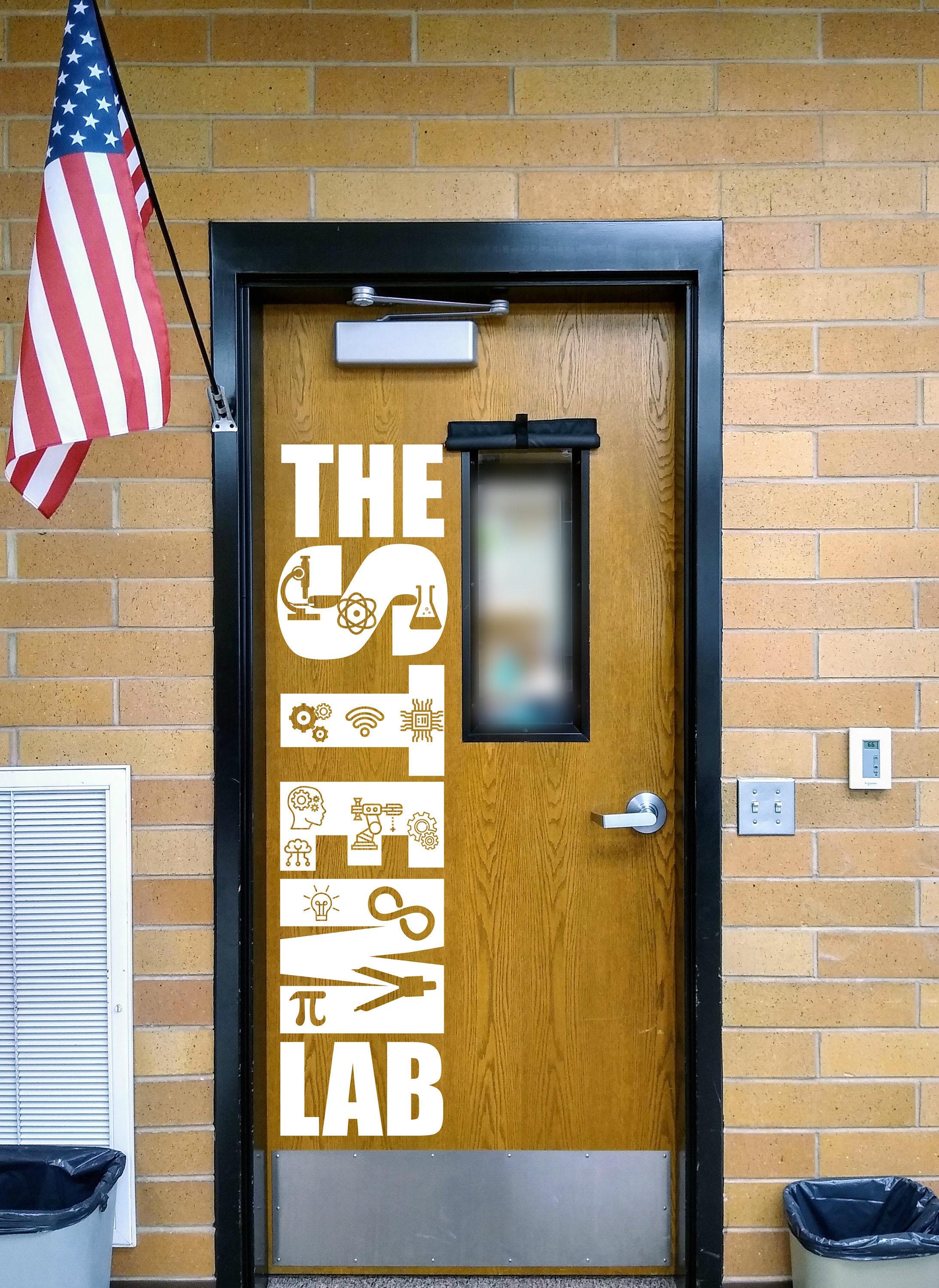 The STEM Lab, teacher decal, school classroom, vinyl wall decal, classroom wall decal, STEM Class, teacher door, Science, Technology, Math