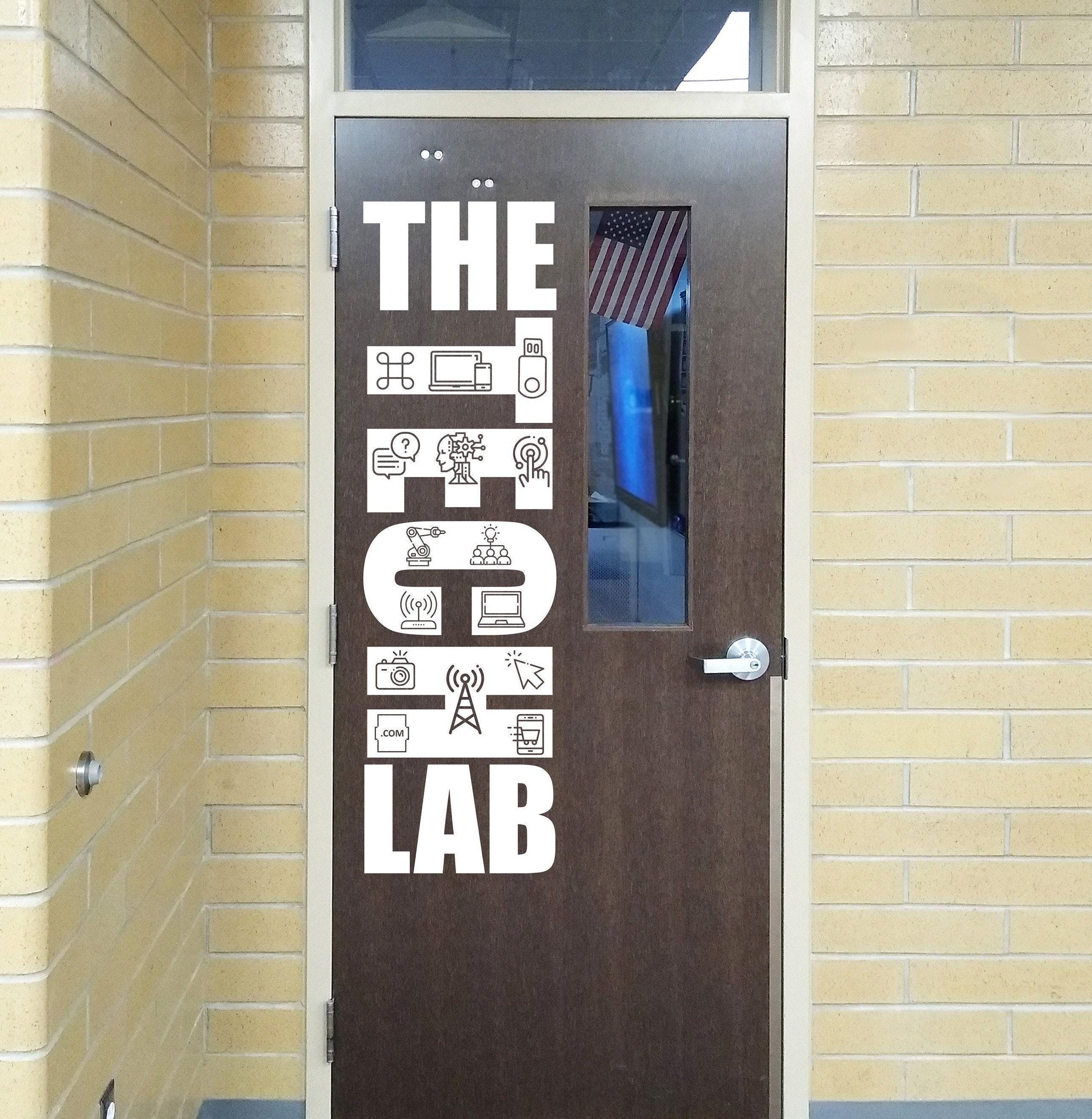 Tech Lab, teacher decal, vinyl wall decal, technology, classroom wall decal, teacher door, robot math force engineers, computers, ai, click