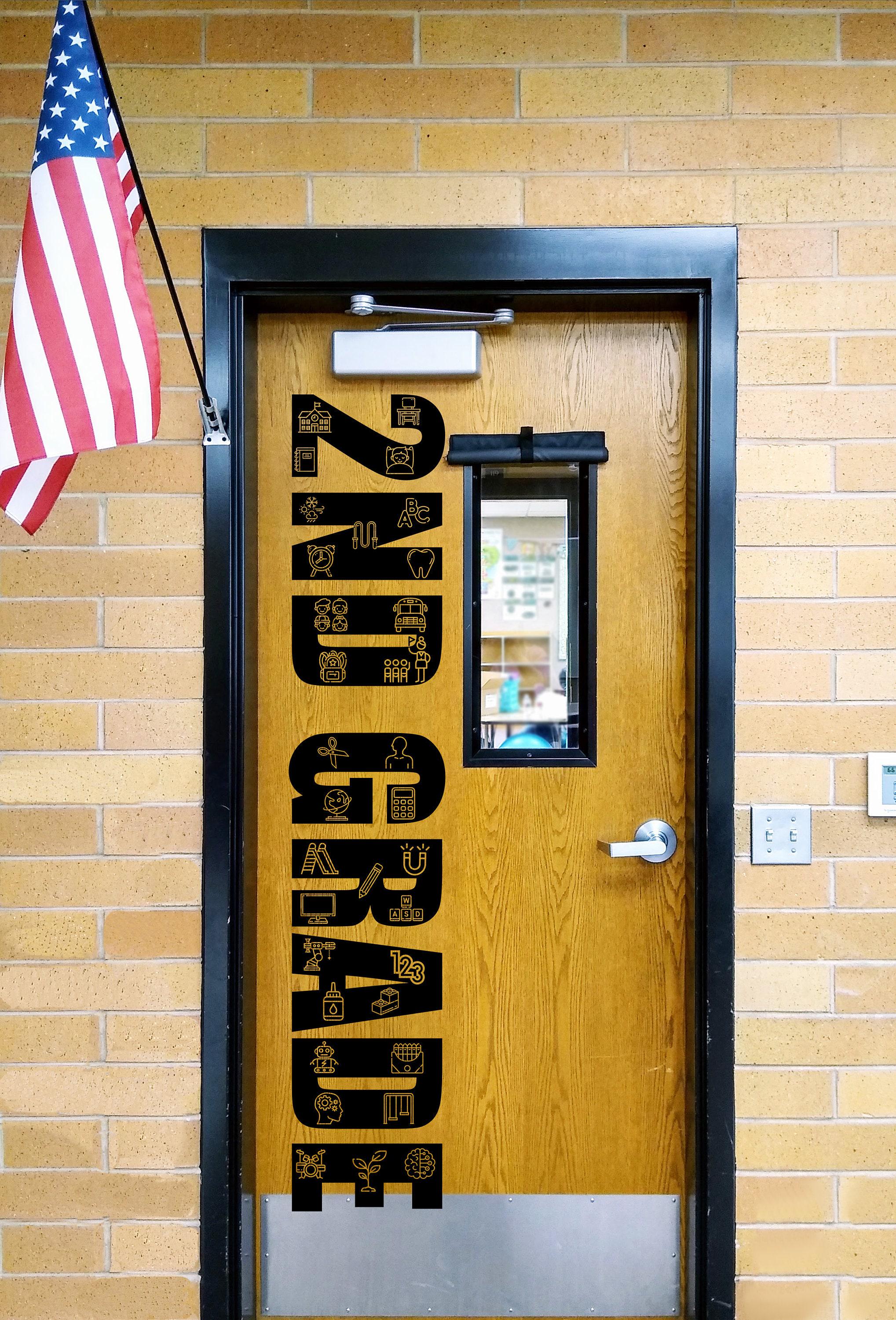 Second Grade, 2nd Grade, teacher, school classroom, classroom wall decal, STEAM Class, teacher door, Science Technology Math Art Engineering