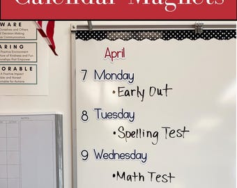 Calendar Magnets, Dry erase calendar, customized magnet, classroom decal, teacher decal, classroom dry erase, classroom magnets, schedule
