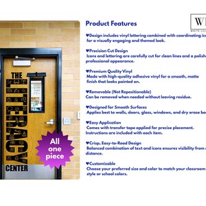 a door with an American flag hanging above it, and there is a list of product features below the door.