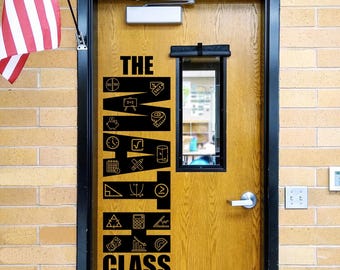 The Math Class, teacher decal, school classroom, vinyl wall decal, classroom wall decal, teacher door, algebra trig numbers measuring pencil