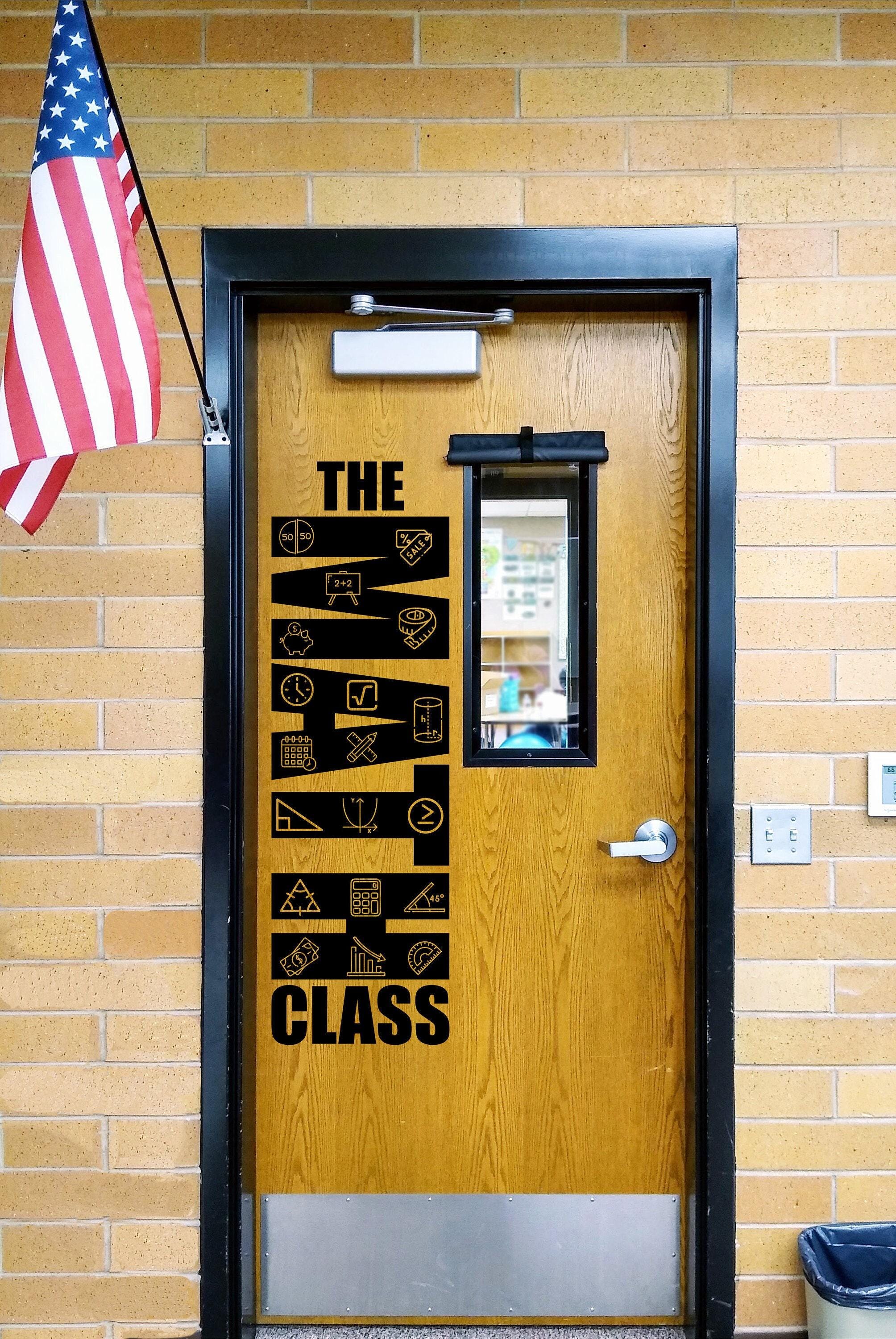 The Math Class, teacher decal, school classroom, vinyl wall decal, classroom wall decal, teacher door, algebra trig numbers measuring pencil