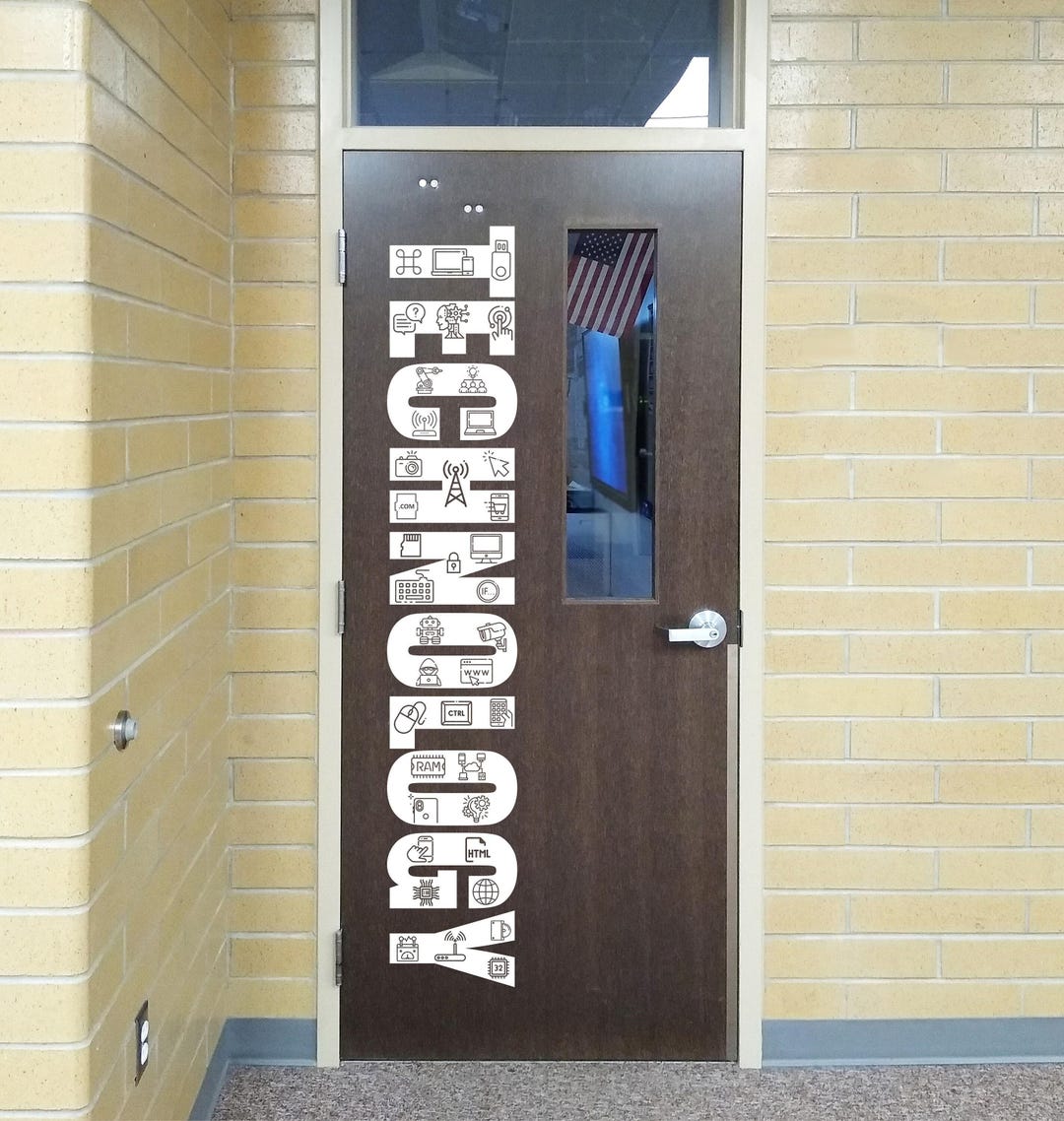 Technology Classroom Door Vinyl Decal With Tech Icons | Computer Lab ...