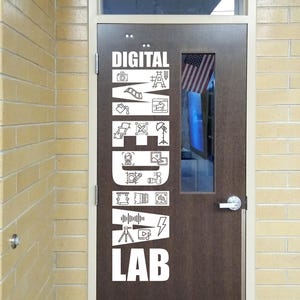 Digital Media Lab Door Vinyl Decal with Tech Icons | Large Teacher Door Sign | Multimedia Classroom Decor | Removable but Not Repositionable