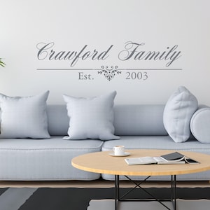 Family name and Est. Date, Personalized sign, Family wall decal, family wall sign, wedding gift, anniversary gift, last name sign,name sign