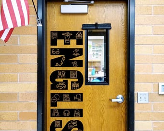 English Classroom Door Vinyl Decal with Literary Icons | Large Teacher Door Sign | Reading Writing Classroom Decor | Language Arts Classroom