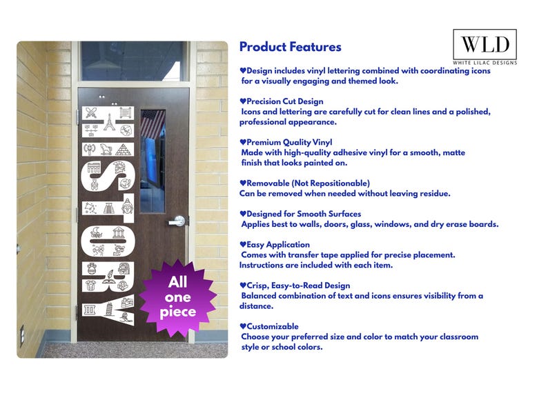 a door with a large text design on it, which includes the words "DESIGN", "PRODUCT FEATURES", and "PREcision Cut Design" among other text elements.