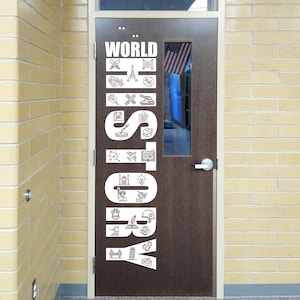 World History, history teacher decal,  Statue of Liberty, man on the moon, dark ages, World Wars, high school history, classroom wall decal