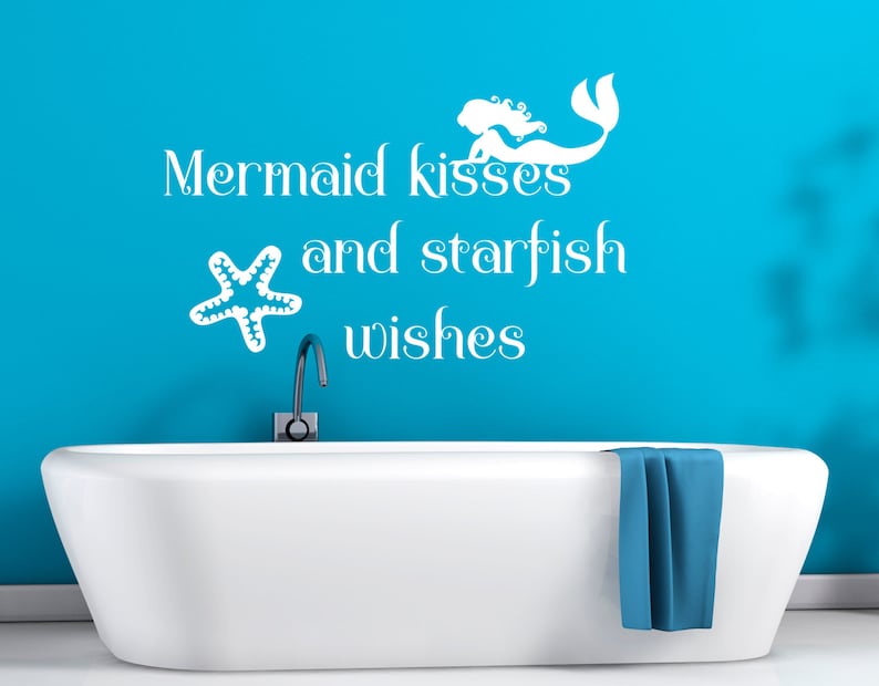 under the sea Mermaid kisses and starfish wishes bathroom decal mermaid bathroom starfish decal mermaid bath decor mermaid decal