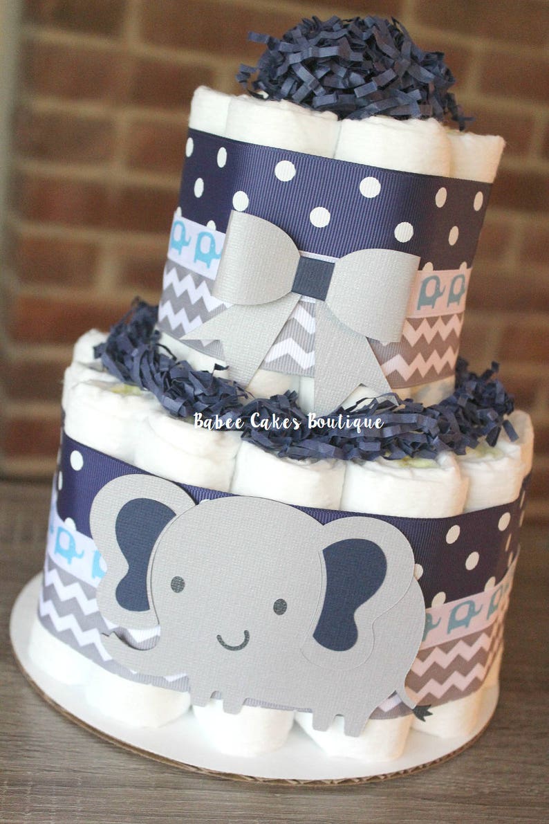 3 Tier Diaper Cake Blue Chevron /& Polka Dot Boy Baby Shower Centerpiece