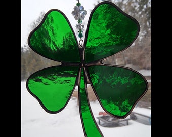 Artic Fox Handcrafted Light Green Shamrock Suncatcher Stained Glass Ornament