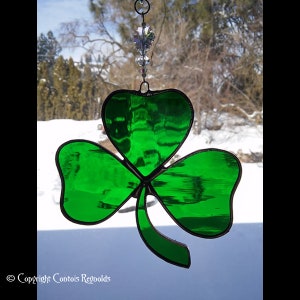 IRISH SHAMROCK St. Patrick's Day Stained Glass  Handmade Crystals Original Design Art Suncatcher Green Ornament