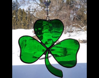 IRISH SHAMROCK St. Patrick's Day Stained Glass  Handmade Crystals Original Design Art Suncatcher Green Ornament
