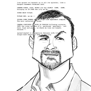 May include: Black and white illustration of a man's face with a goatee. The man is looking directly at the viewer with a slight smile. The illustration is drawn in a cartoon style.