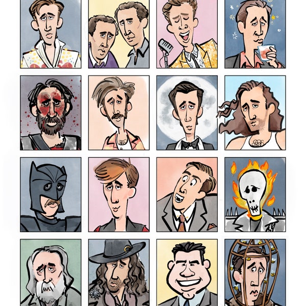 A Page of Cages - Nicolas Cage Illustration