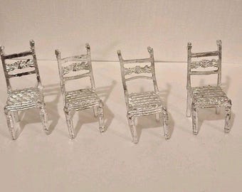 Vintage Metal Mini Chairs Doll House Chair Pewter Victorian French Set Of 4 #2