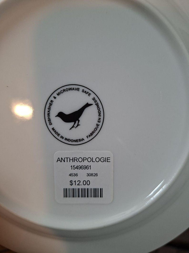 ANTHROPOLOGIE Folk Art Green Blue Artisan Designed Plate 8" #15586962 Qty 4 Ret bild 5