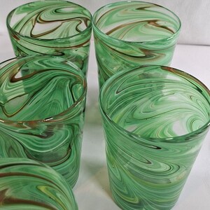 Retired ANTHROPOLOGIE Artisan 7 PC Green Swirl Hand Blown Glasses #1199077 New image 5