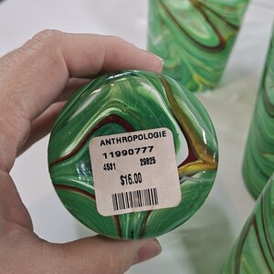 Retired ANTHROPOLOGIE Artisan 7 PC Green Swirl Hand Blown Glasses #1199077 New image 12