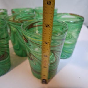 Retired ANTHROPOLOGIE Artisan 7 PC Green Swirl Hand Blown Glasses #1199077 New image 10
