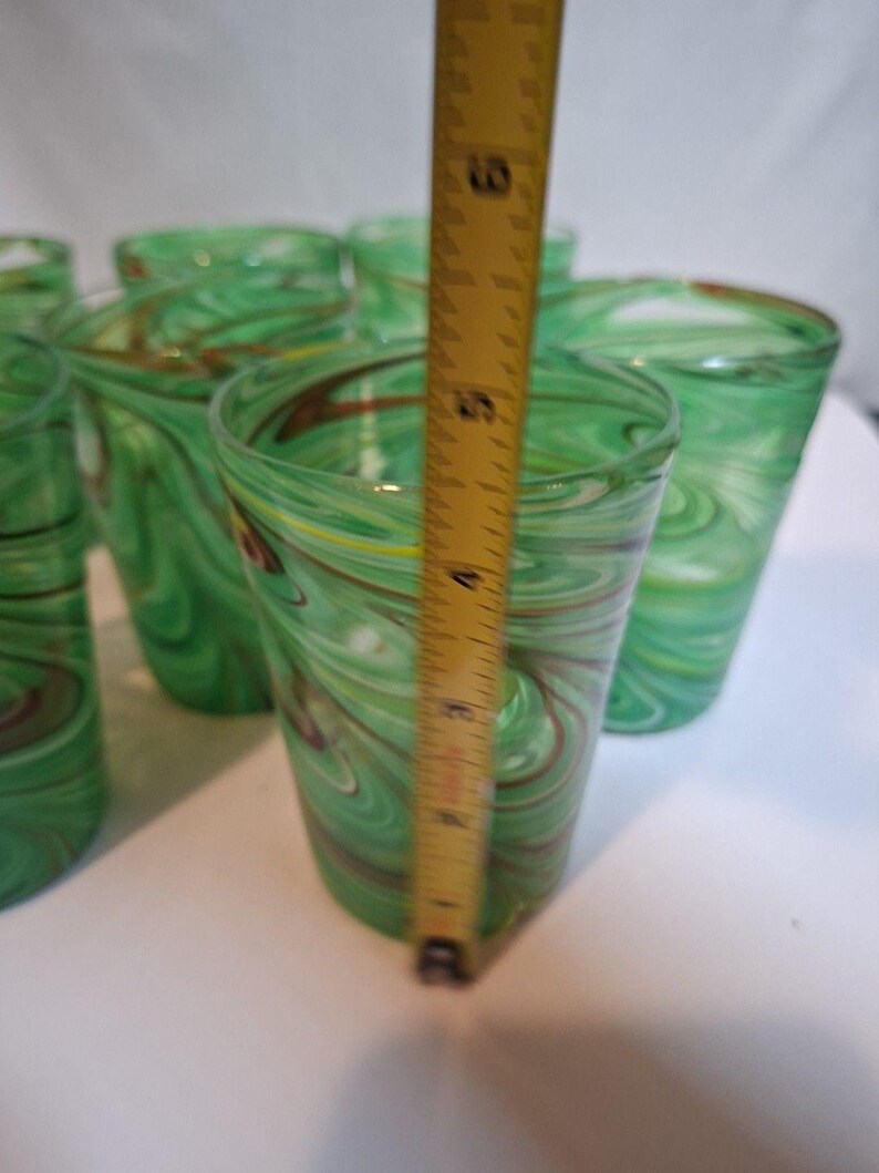 Retired ANTHROPOLOGIE Artisan 7 PC Green Swirl Hand Blown Glasses #1199077 New image 10
