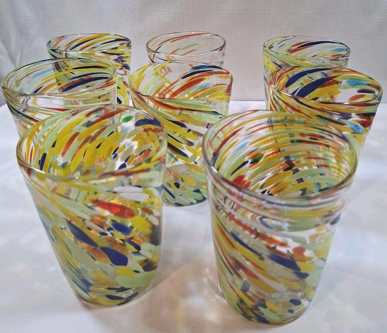 Retired ANTHROPOLOGIE #12967123 Artisan Fiesta Blown Glass Set Of 8 image 1