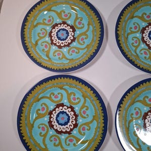 ANTHROPOLOGIE Folk Art Teal Green Artisan Designed Plate 8" #14638963 Qty 4 Ret image 2