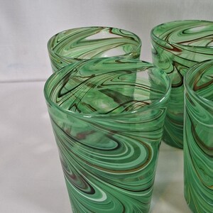 Retired ANTHROPOLOGIE Artisan 7 PC Green Swirl Hand Blown Glasses #1199077 New image 3