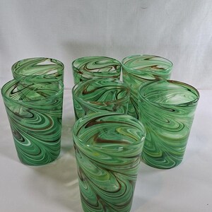 Retired ANTHROPOLOGIE Artisan 7 PC Green Swirl Hand Blown Glasses #1199077 New image 14