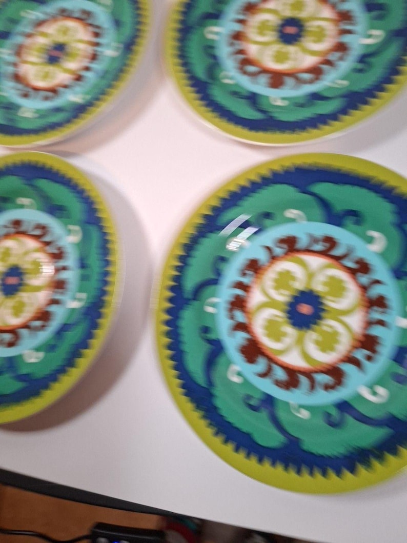 ANTHROPOLOGIE Folk Art Green Blue Artisan Designed Plate 8" #15586962 Qty 4 Ret bild 4