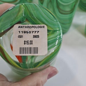 Retired ANTHROPOLOGIE Artisan 7 PC Green Swirl Hand Blown Glasses #1199077 New image 9