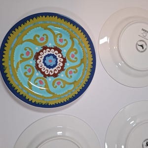 ANTHROPOLOGIE Folk Art Teal Green Artisan Designed Plate 8" #14638963 Qty 4 Ret image 6