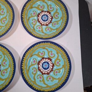 ANTHROPOLOGIE Folk Art Teal Green Artisan Designed Plate 8" #14638963 Qty 4 Ret image 3