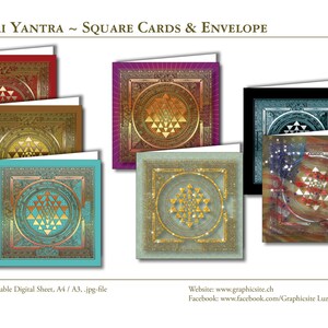 SRI YANTRA ~ vierkant Card Collection w / envelop, Instant Download